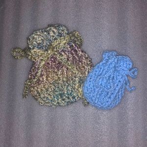 Big beige tweed pouch and mini light blue pouch duo